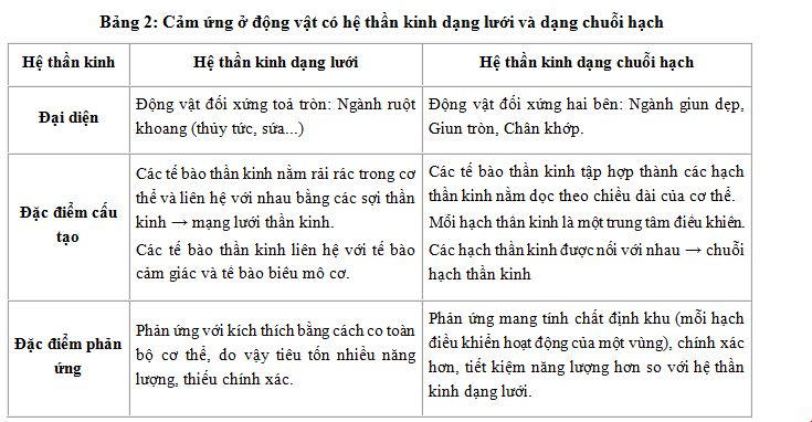 Cảm ứng ở động vật có hệ thần kinh dạng lưới và dạng chuỗi hạch